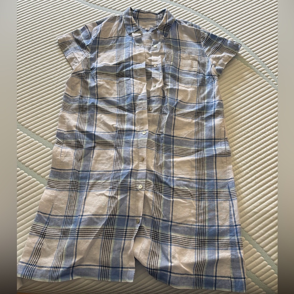 J. Jill Blue and White Plaid Linen Button-Up